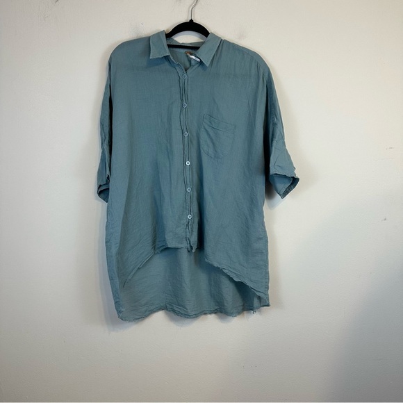Free People | Dusty Blue Button Front 100% Cotton Bohemian Shirt Size XS - Picture 2 of 6